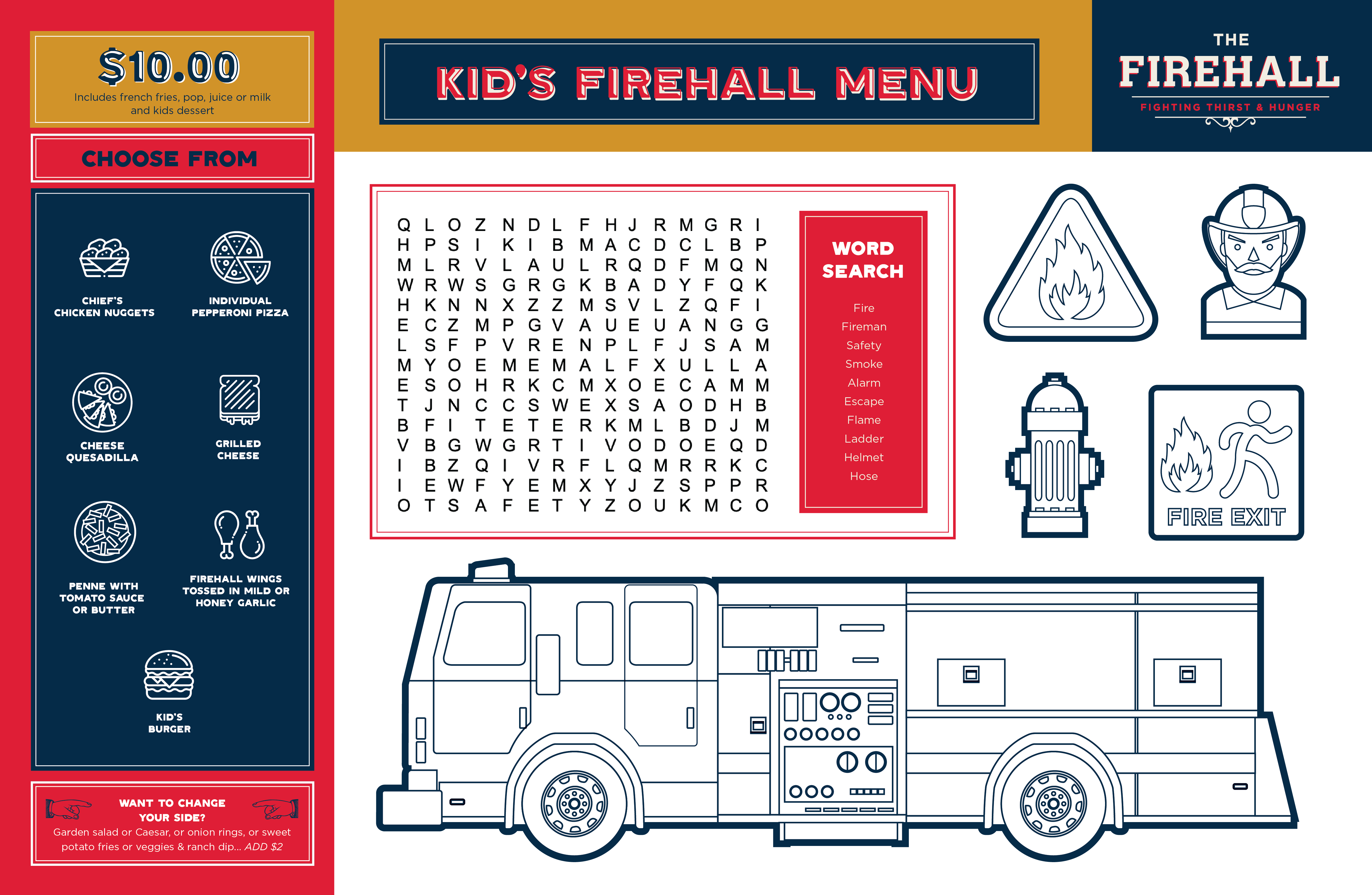 The Firehall kids menu