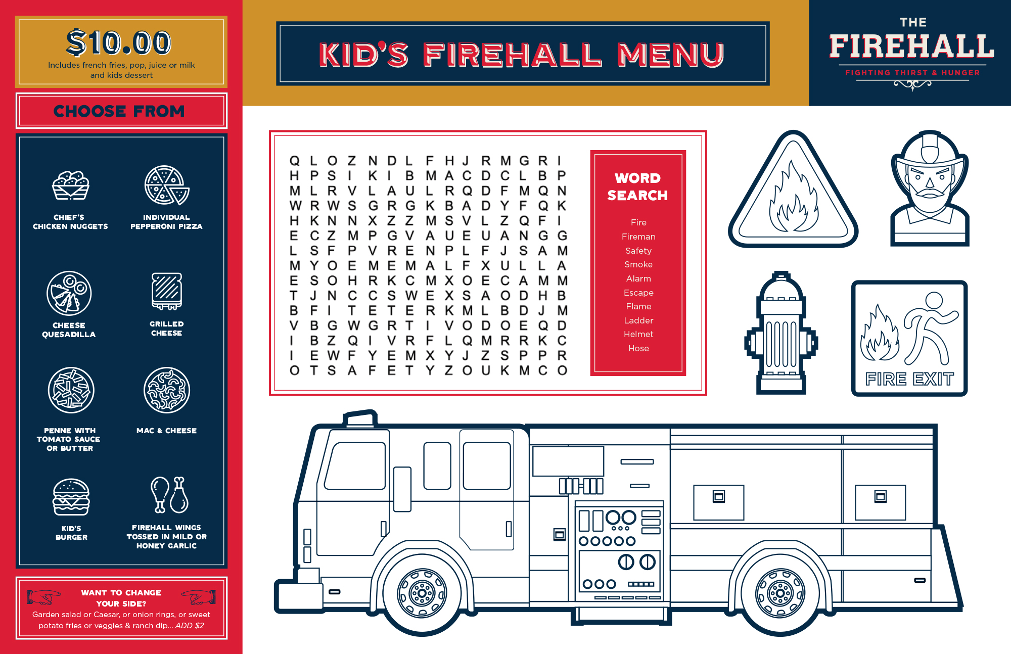 The Firehall kids menu in Oakville